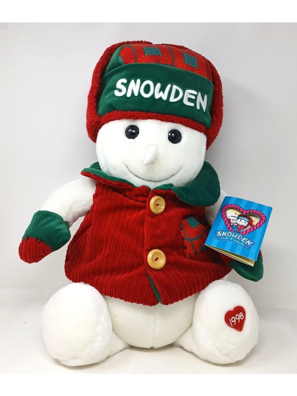 Snowden 1998 Plush Snowman Red Vest & Hat Commonwealth 18" Sitting W/Tag #WS